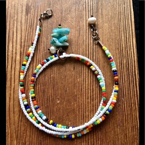 Ladies Double Strand Beaded Necklace, White/Multi-Color Handmade Ladies Necklace - Picture 5 of 9